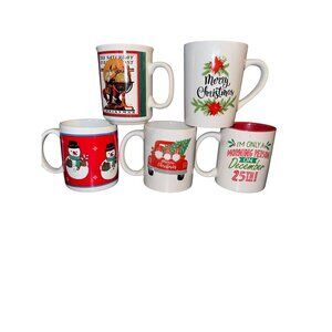 Set Of 5 Festive Christmas Ceramic Mugs